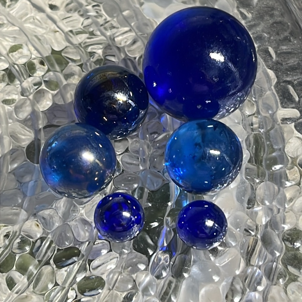 Vintage Cobalt Blue Glass Marbles – Lot of 6 Heavy Shiny Collector Set